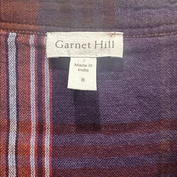 Garnet Hill Warm fall Plaid 100% organic Cotton Top blouse 3/4 sleeve size 8 - Picture 5 of 8